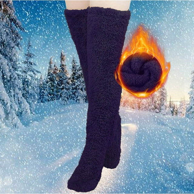 Calcetines altos y peludos por encima de la rodilla, calentadores de piernas de invierno, pantuflas para mujer, calcetines navideños para dormir en casa.