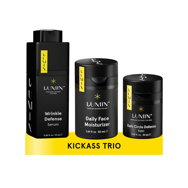 Set de cuidado de la piel Lumin Kickass Trio, humectante diario para hombre