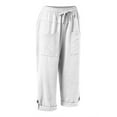 thumbnail image 5 of Capri Pants for Women 2025 Linen Casual Drawstring Elastic Waist Cargo Capris with Large Pocket Womens Cropped Pants, 5 of 7