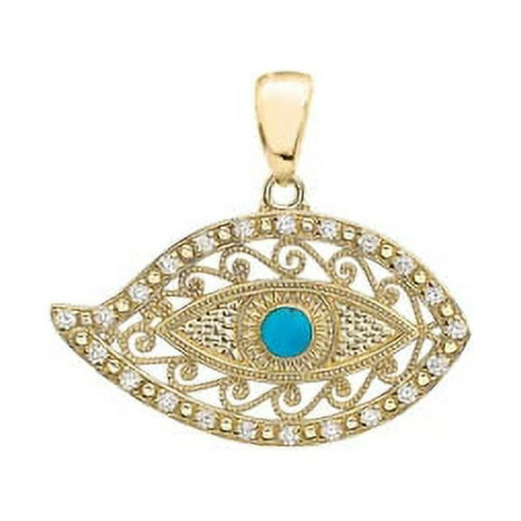 YELLOW GOLD EVIL EYE DIAMOND PENDANT NECKLACE WITH TURQUOISE CENTER STONE : 10K Pendant only
