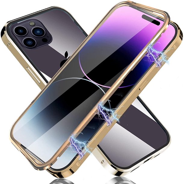 Magnetic Case Compatible Iphone 14 Pro Max/14 Pro Double Sided Clear Tempered Glass Support Wireless Charger