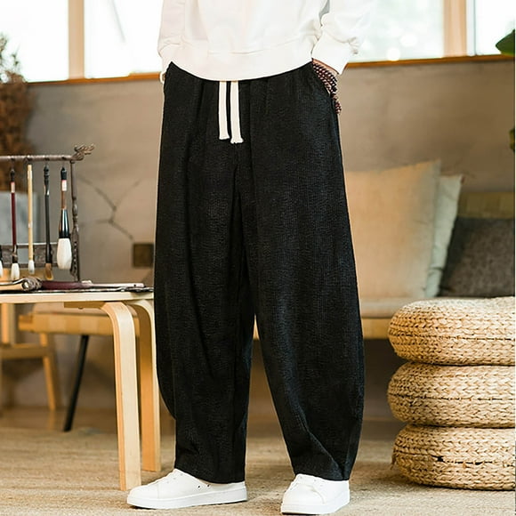 TIMIFIS Pants for Men Wide Leg Long Sweatpants Elastic Waist Drawstring Solid Color Streetwear Soft Lightweight Daily Casual Pants