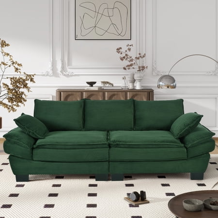 NYBOPAVIS 85.4" Corduroy Sofa, Oversized Loveseat Sofa Couch for Living Room Green