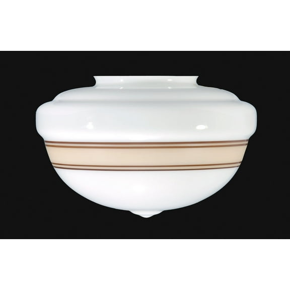 B&P Lamp® 10" Diameter - 7" Height - 4" Fitter Schoolhouse Opal Shade With Tan Band