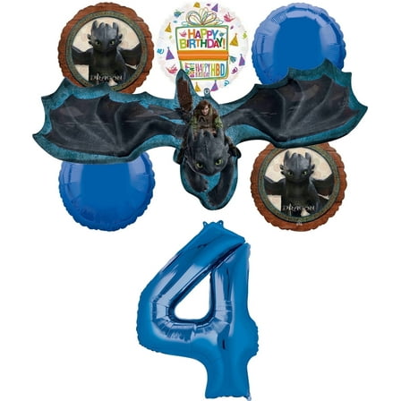 Anagram How to Train Your Dragon 4th Birthday Party Supplies Hiccup and Toothless 7 pc Balloon Bouquet Decorations