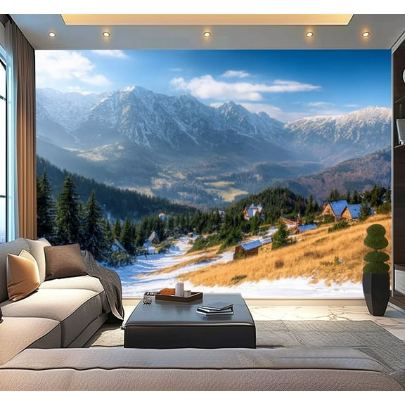 Peel and Stick Wallpaper Vacations Poland winter view Zakopane Tatra Modern Art Wall Mural Decor Self Adhesive and Removable 100in x 144in