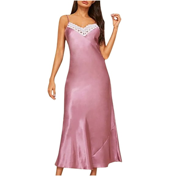 2024 Spring Saving Clearance! AIEOTT Plus Size Lingerie for Women, Women Lounge Nightwear Sexy Sleepwear Full Slip Chemise Dress Pink,L