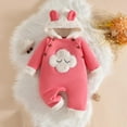 thumbnail image 4 of YHAJDS Toddler Fall Winter Casual Jumpsuit, Kids Jumpsuit Girls Fall Winter Sweet Fashion Hooded Long Sleeve Long Leg Romper with Cloud Print Fleece Outerwear for 0-9 Months, 4 of 5