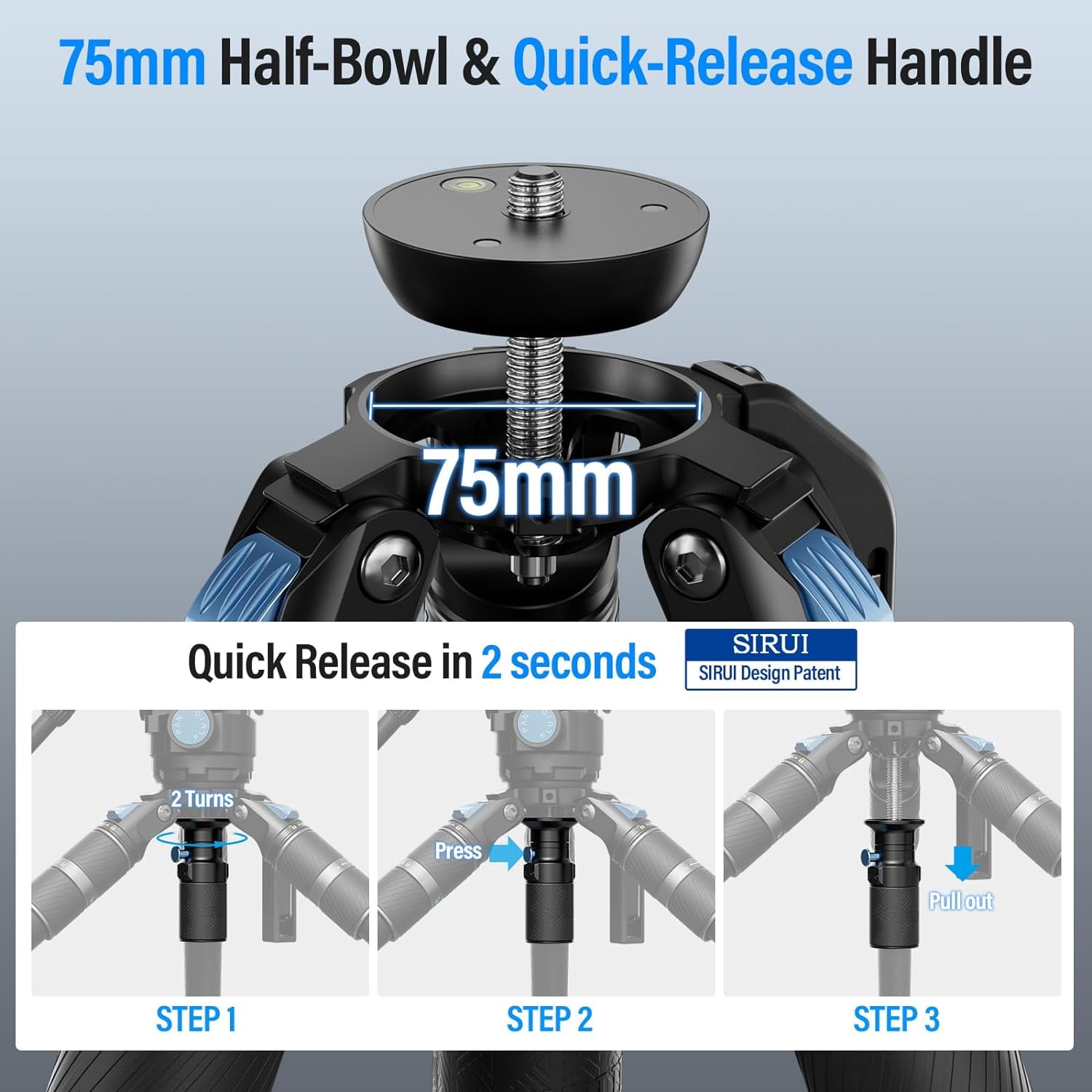 SIRUI SVS75 Professional Video Tripod, 61" Carbon Fiber Tripod with One-Step Height Adjustmen