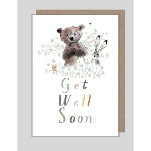 Get Well Soon Card Featuring Adorable Bear and Friends – Perfect for Encouragement, Caring Gestures, and Cheerful Wishes – Envelope Included