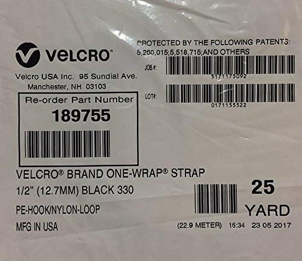 Velcro® Brand ONE-WRAP® Tape – 1/2 in x 75 ft (25 Yards), Black – Reusable Hook-and-Loop Cable Tie Roll, Cut-to-Length – Model 189755