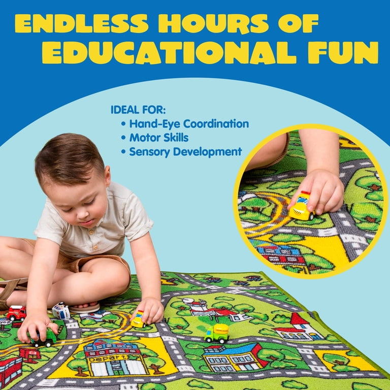 Joyfy Kids Car Play Rug with 12 Pull-Back Vehicles photo 7