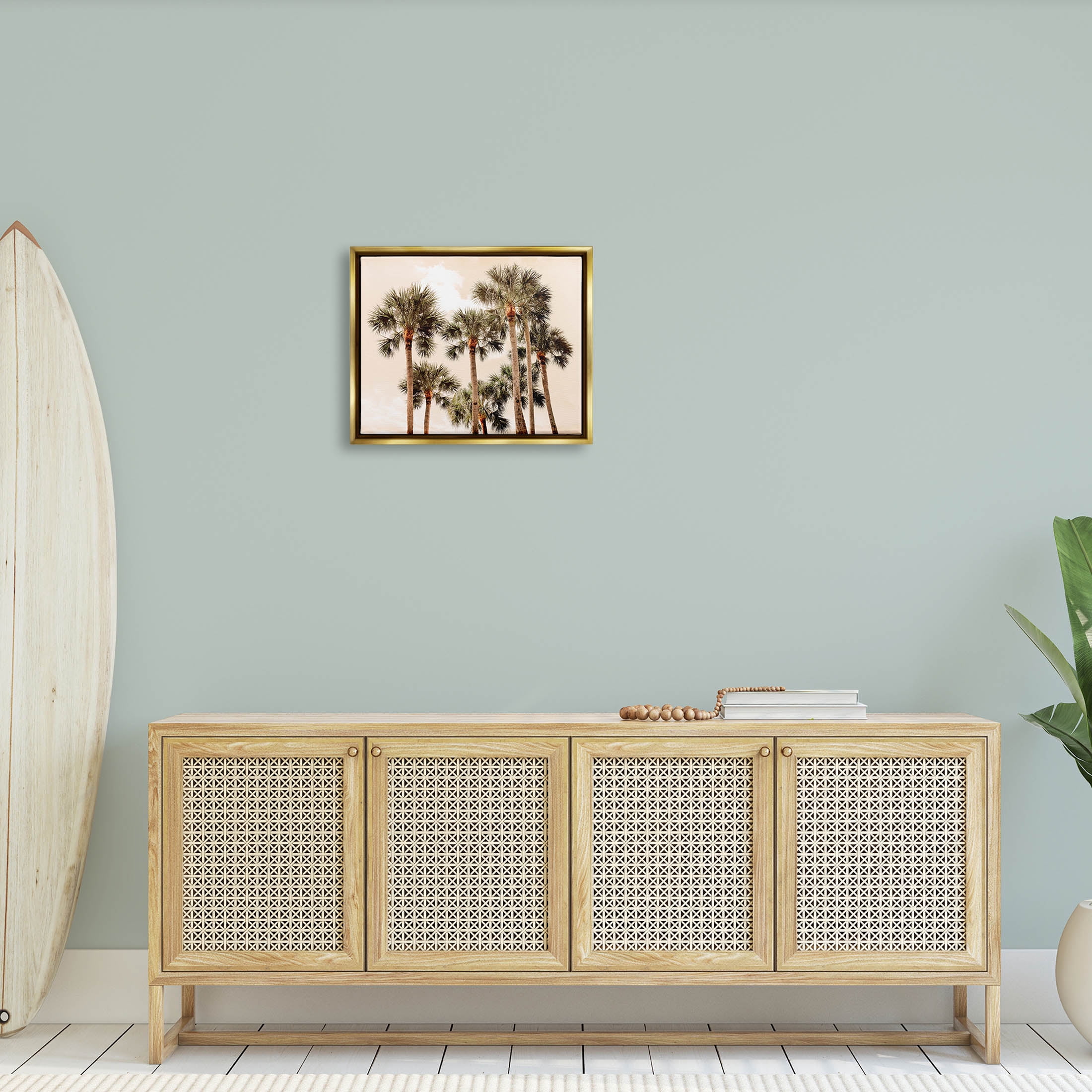 Summer Palm Trees Sky Landscape Photograph Metallic Gold Framed Art Print Wall Art