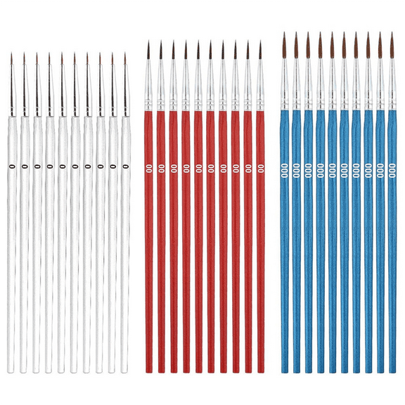 30Pcs Small Detail Paint Brushes, 3 Sizes 0 00 000 Small Lined Tip Paint Brushes for Crafts Watercolor Acrylic C