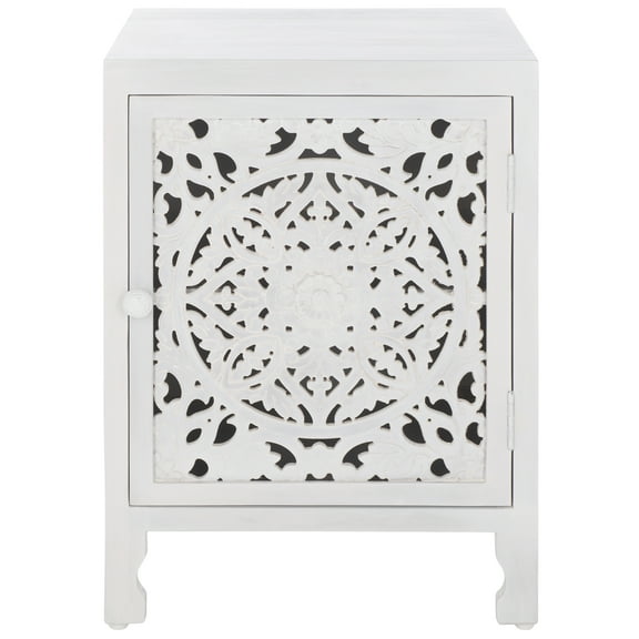 SAFAVIEH Reimu Bohemian 2 Shelf 1 Door Nightstand, White Wash (18 in. W x 18 in. D x 24 in. H)