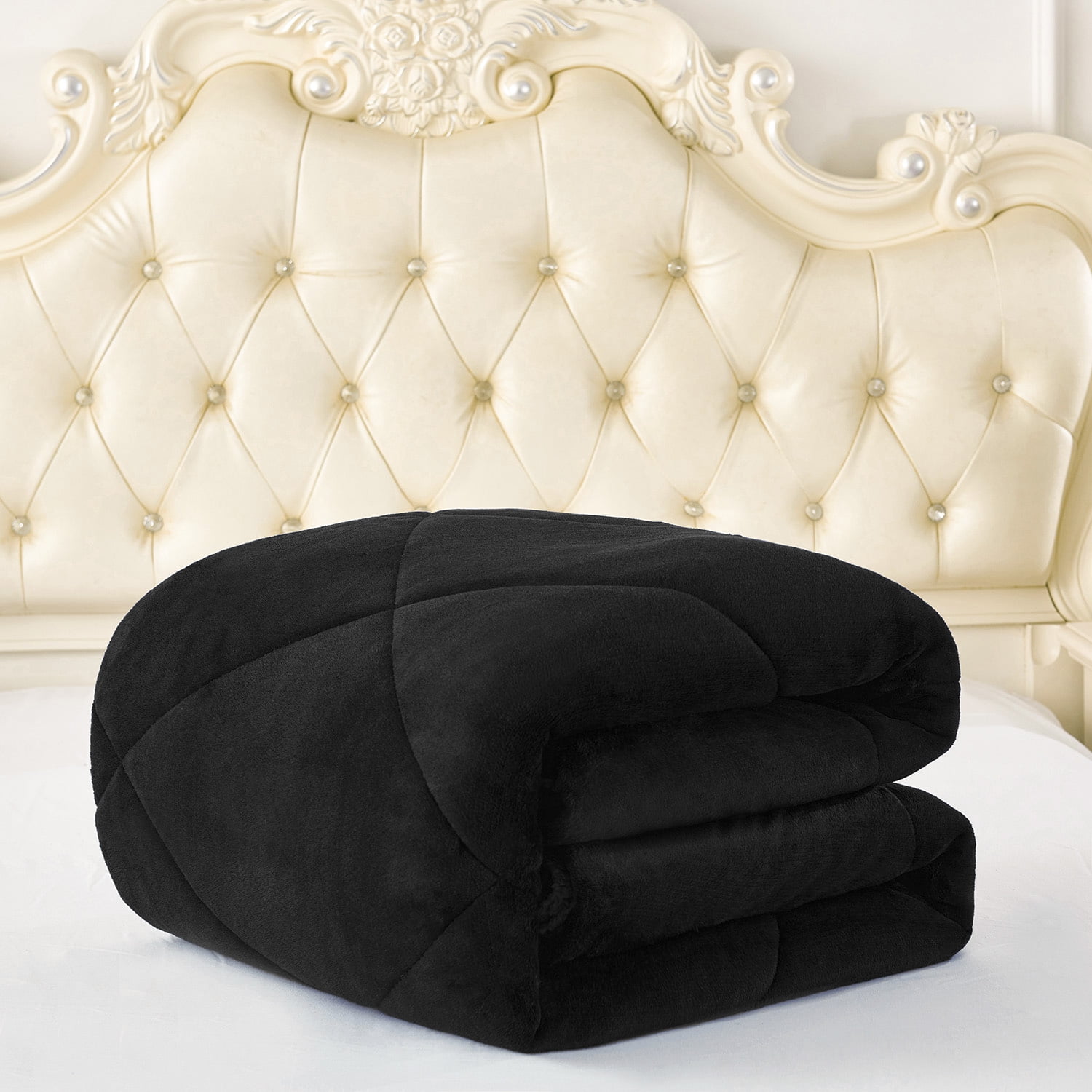 JML Sherpa Fleece Bed Blankets, Black Thick Warm Borrego King Blanket for Bed, 79"x91"