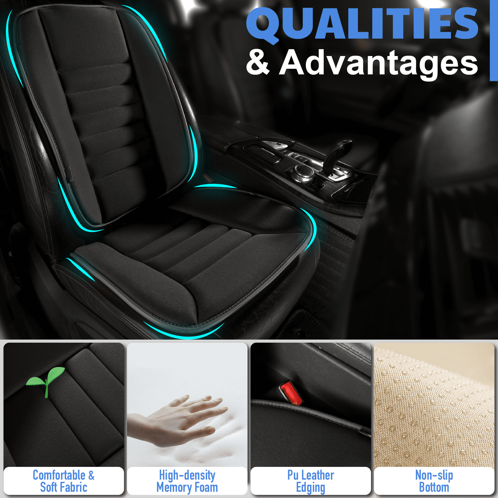Maxphenix Memory Foam Car Seat Cushion with Back Support, 19"L x 1.2"W x 20"H