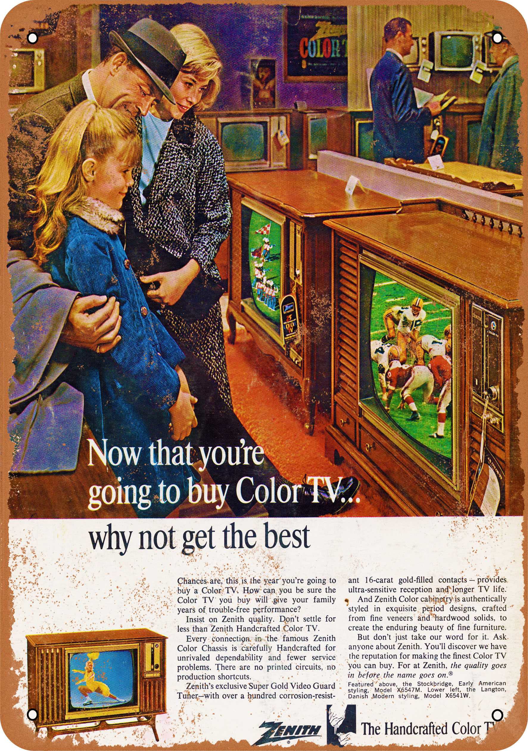 1966 Zenith Color TV Ad Metal Sign - 7x10 inch - Vintage Look - Walmart ...