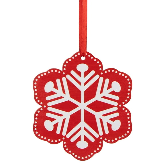 Northlight Wooden Snowflake Cutout Christmas Ornament - 6" - Red and White