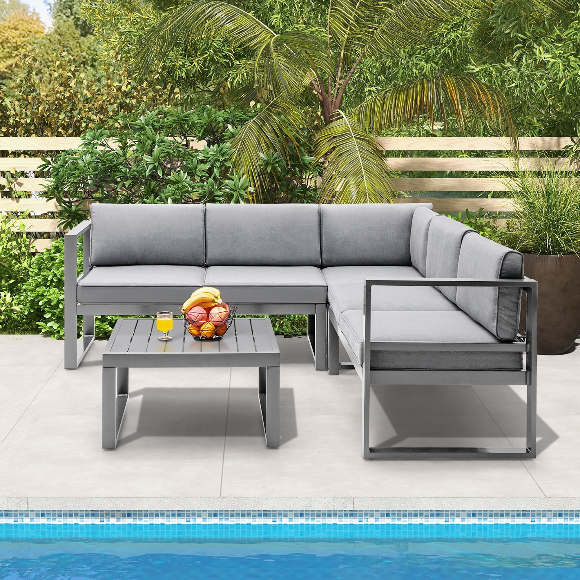 GOFLAME 2 Piece Patio Aluminum Furniture Set Outdoor Conversation Set-Gray main image 1