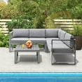thumbnail image 1 of Gymax Ensemble de Conversation Extérieur en Aluminium 4 Pcs avec Table Basse et Coussins Gris, 1 of 10