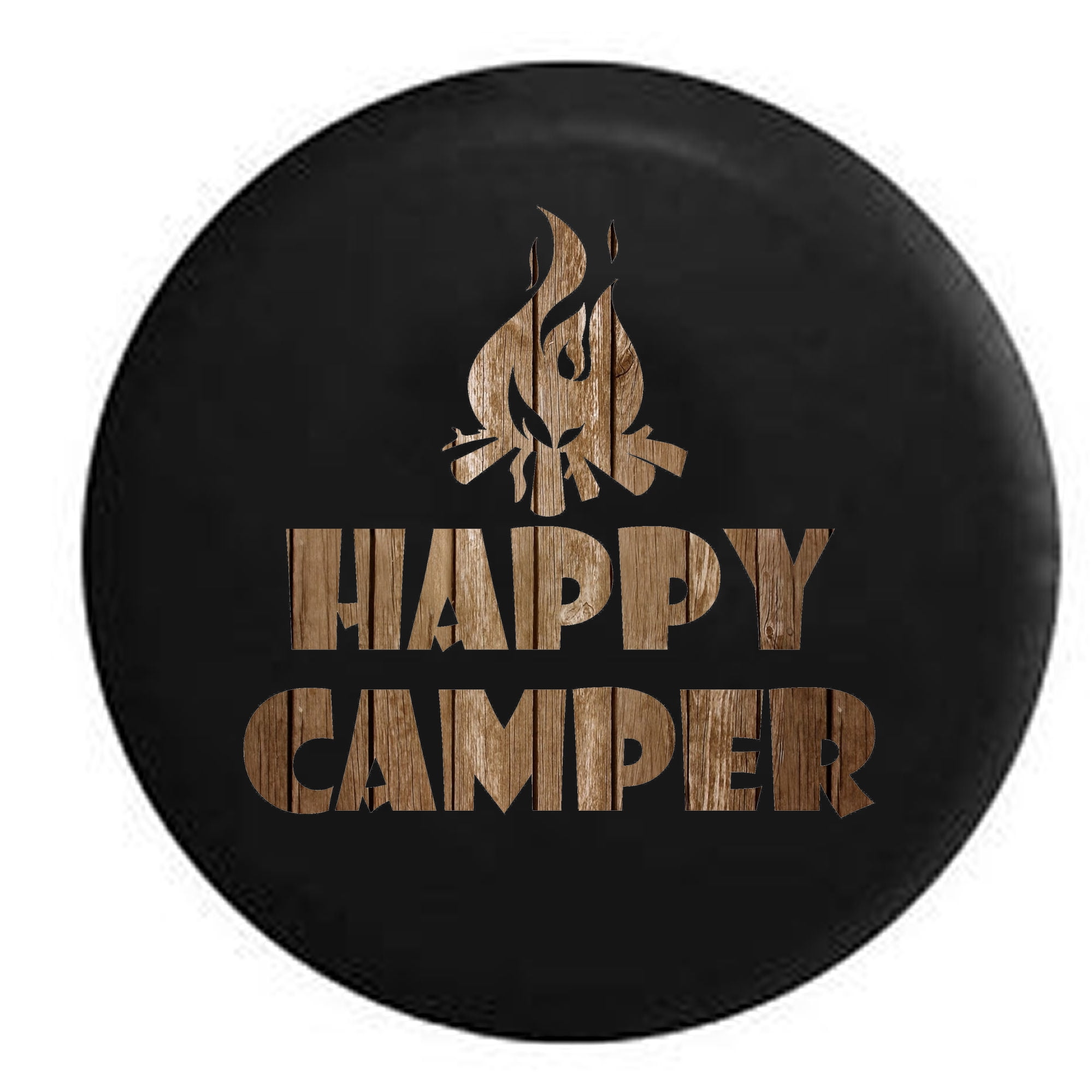 Happy Camper Campfire Distressed Barn Wood Spare Tire Cover for Jeep RV
