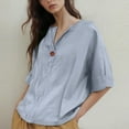 thumbnail image 4 of Tianiyouqing Womens Shirts 3/4 Sleeve Cotton Linen Gauze Tops Casual Button V Neck Blouses Loose Fit Light Blue M, 4 of 5