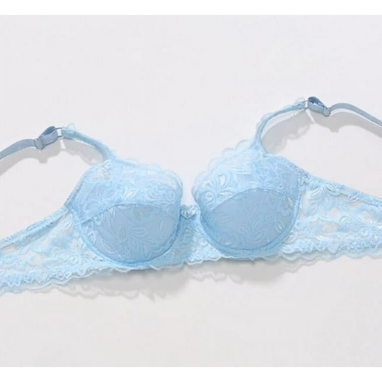 MRULIC lingerie for women Women Push Up Deep V Ultrathin Underwire Padded  Lace Brassiere Bra LB 34B/75B Light blue + 34B 