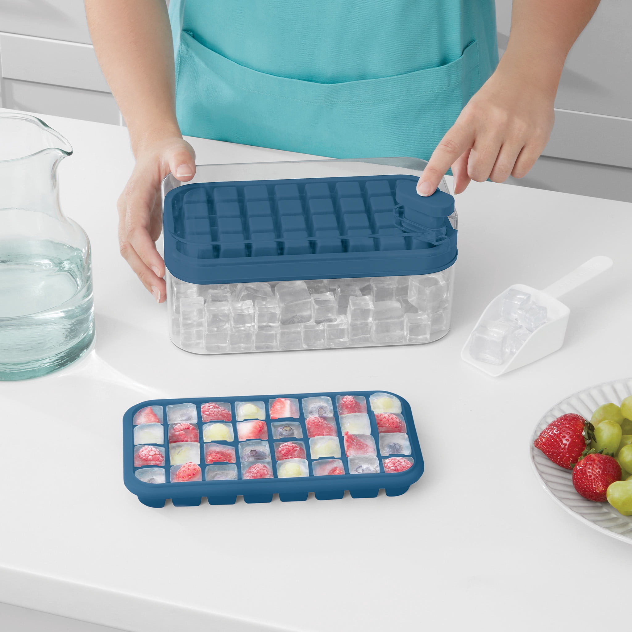 Mainstays 4-Piece Ice Cube Tray Set with Bin and Scoop for Freezer Storage