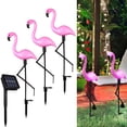 thumbnail image 2 of EeaseMX unidad de 1 arrastre de 3 LED, luz solar para césped, iluminación de jardín para exteriores, resistente al agua, foco de suelo con diseño de flamenco, luz blanca, 2 of 7