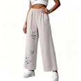 thumbnail image 5 of Tbopshirt Pants for Women Elastic Waist Floral Embroidery Wide Leg Capri Pants Side Pockets Textured Casual Trousers,Gray,M-4XL, 5 of 6
