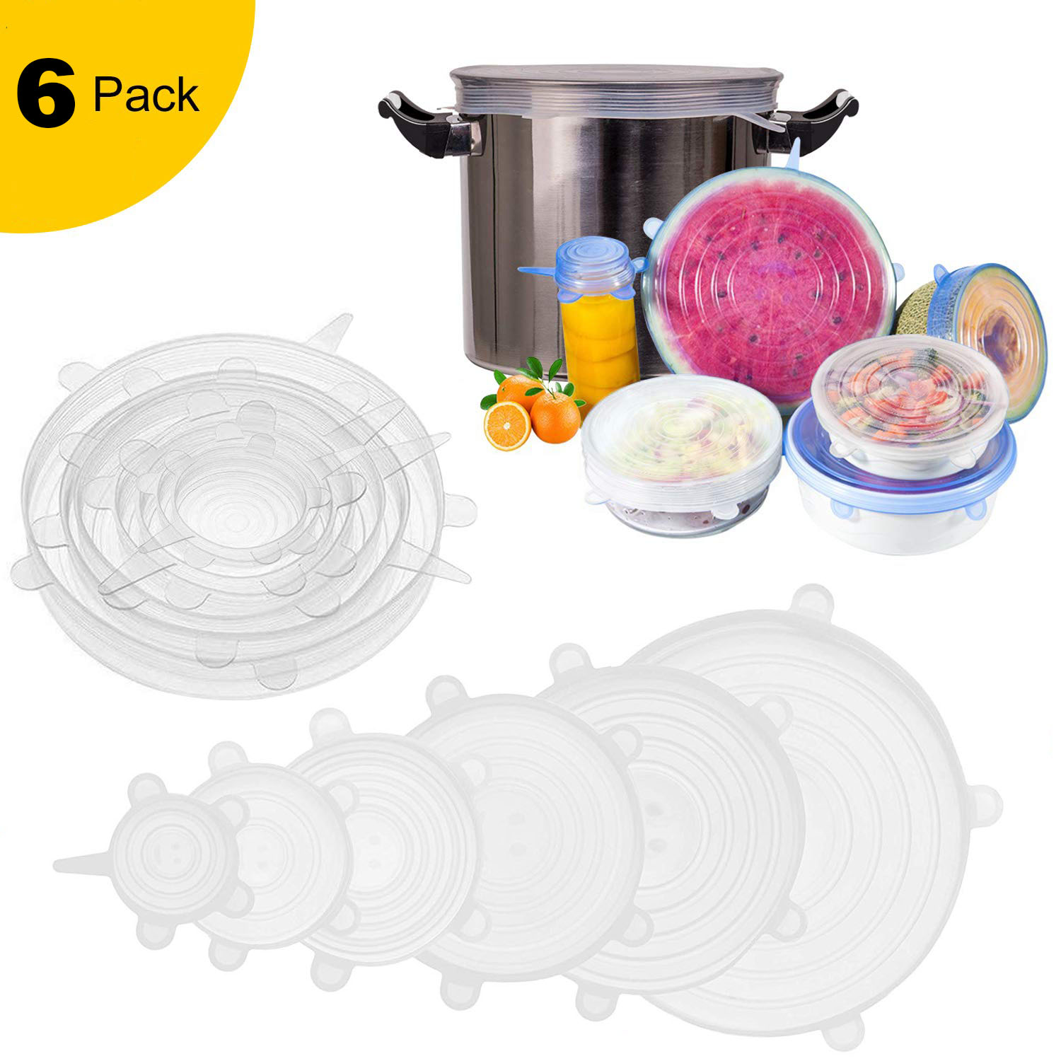 Silicone Stretch Lids, 6 Pack Reusable Durable and Expandable Lids to