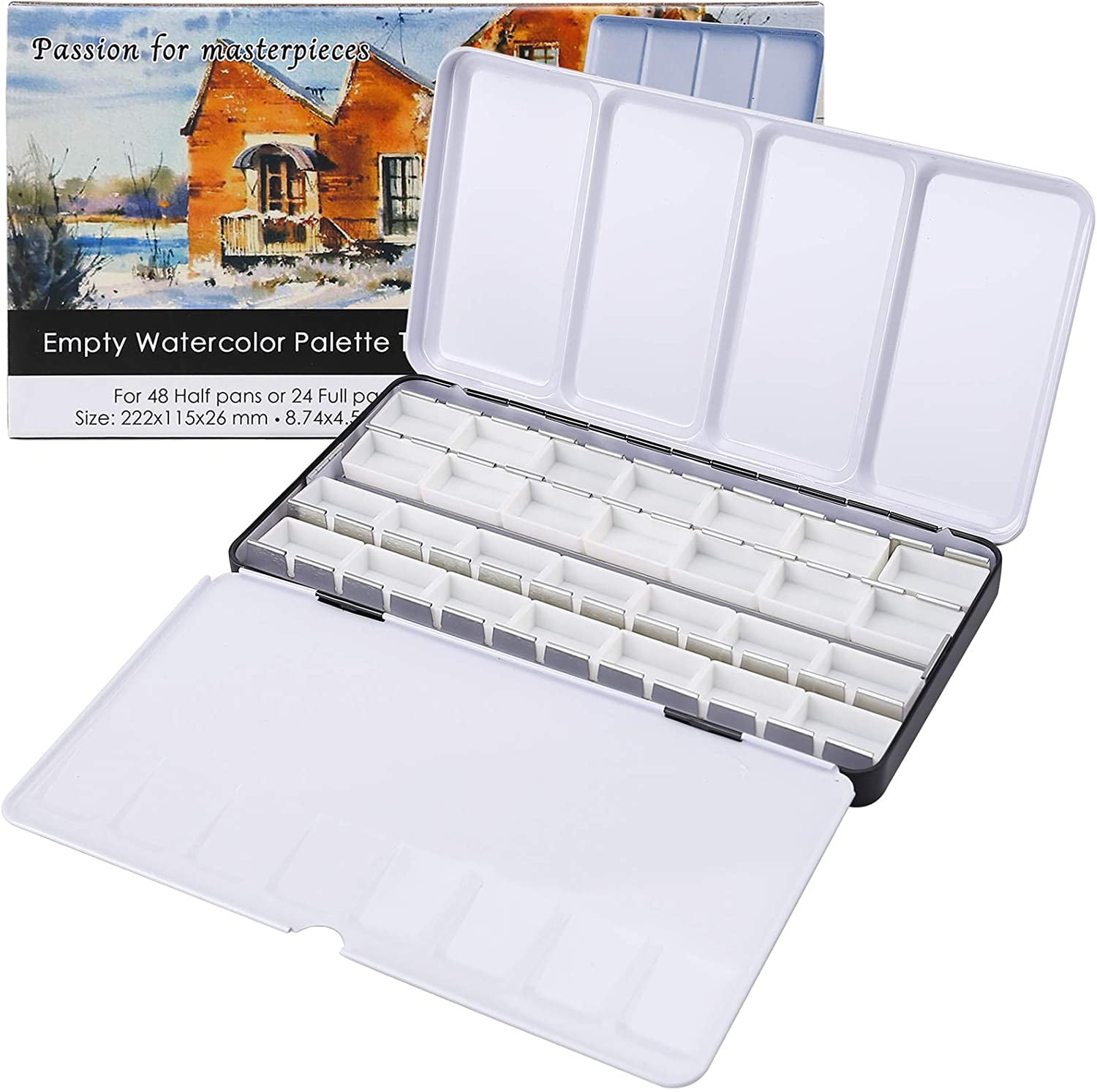 Metal Watercolor Tin Palette Paint Case with FoldOut Palette Holds 48