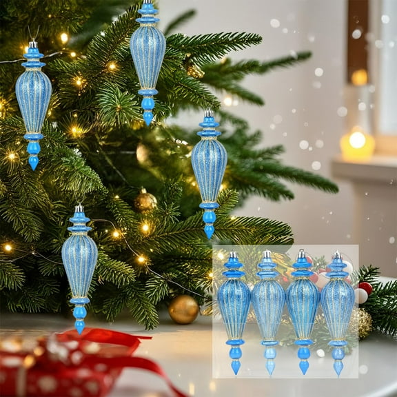 karymi Christmas Decoration 4PCS Blue Gold Gourd Ornaments Plastic Gourd Decorative Pendants Christmas Tree Arrangement Garland Rattan Ornaments Room Decor