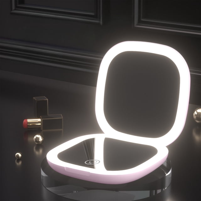 ZZwxWA Today Discount Portable Double-Sided Makeup Mirror With 5X Magnification Foldable Design LED Lighting Rechargeable - A Illuminated Gift Mirror
