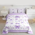 thumbnail image 2 of Feelyou Kawaii Purple Ribbon Full Size Comforter Sets for Kids, Cartoon Love Heart Bedding Comforter Set, Cute Princess Style Reversible Bedding Sets, Breathable Home Decor, 3pcs, 2 of 8