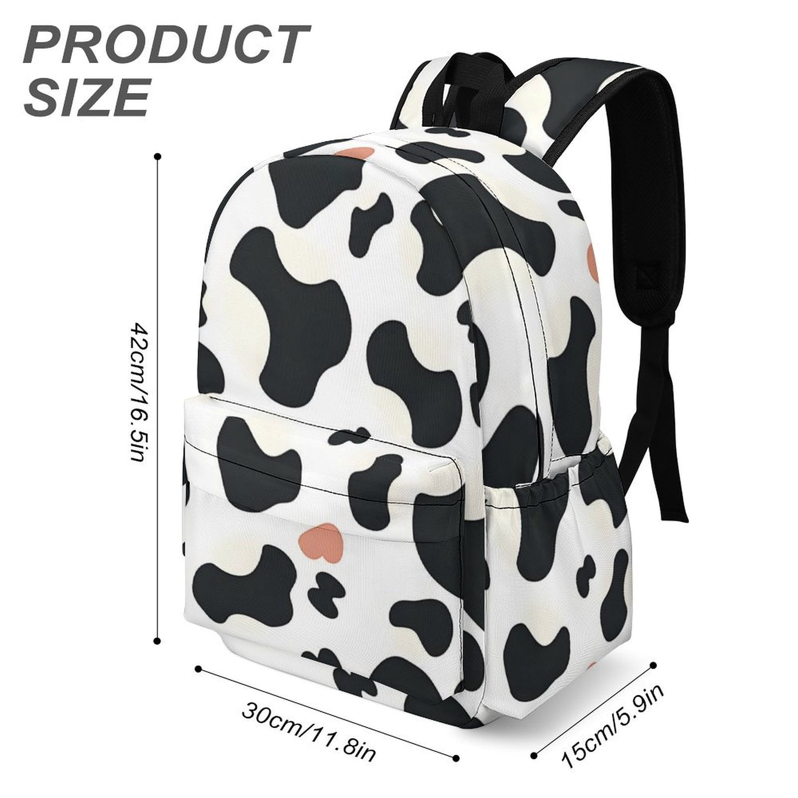Large Capacity Half Print Backpack 11.8×16.5×5.9in Multifunctional Zipper Design Convenient Switch Simple Cow Print Pattern1_3