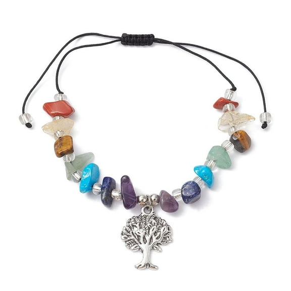 Natural & Synthetic Gemstone Bead Bracelets Adjustable Tree of Life Alloy Charm Bracelets for Women Inner Diameter: 1-3/8~3-3/8 inch(3.5~8.5cm)