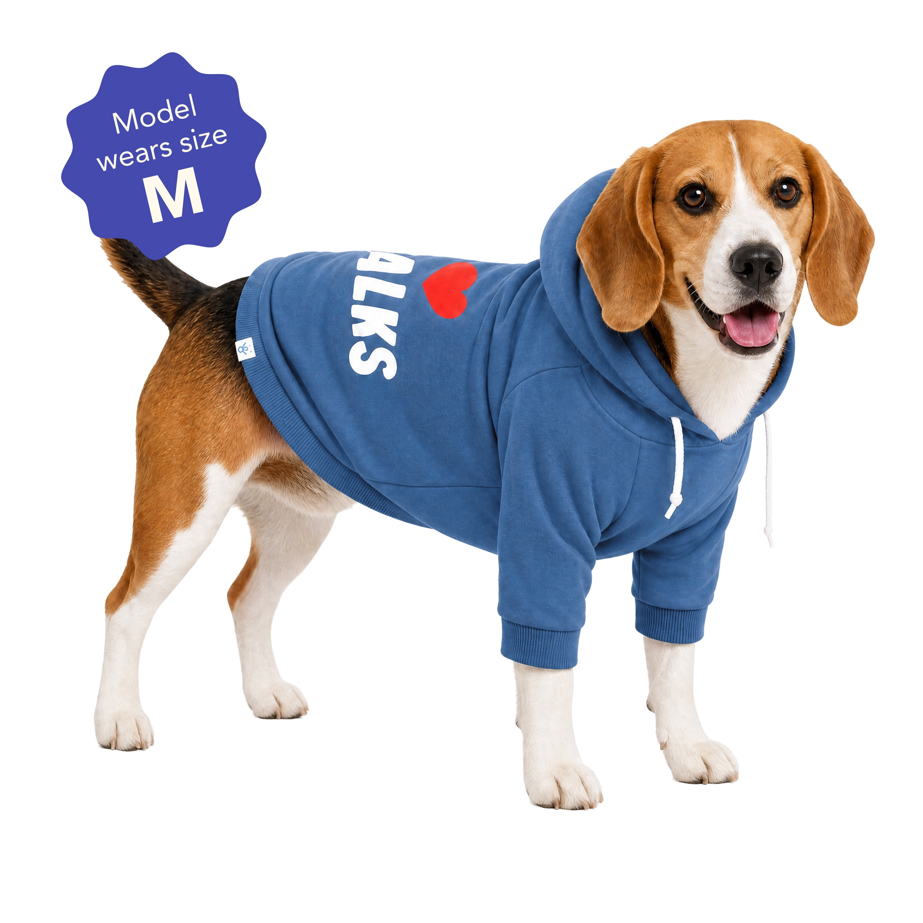 Oodles I Heart Walks Fall Dog Hoodie, Blue, Medium