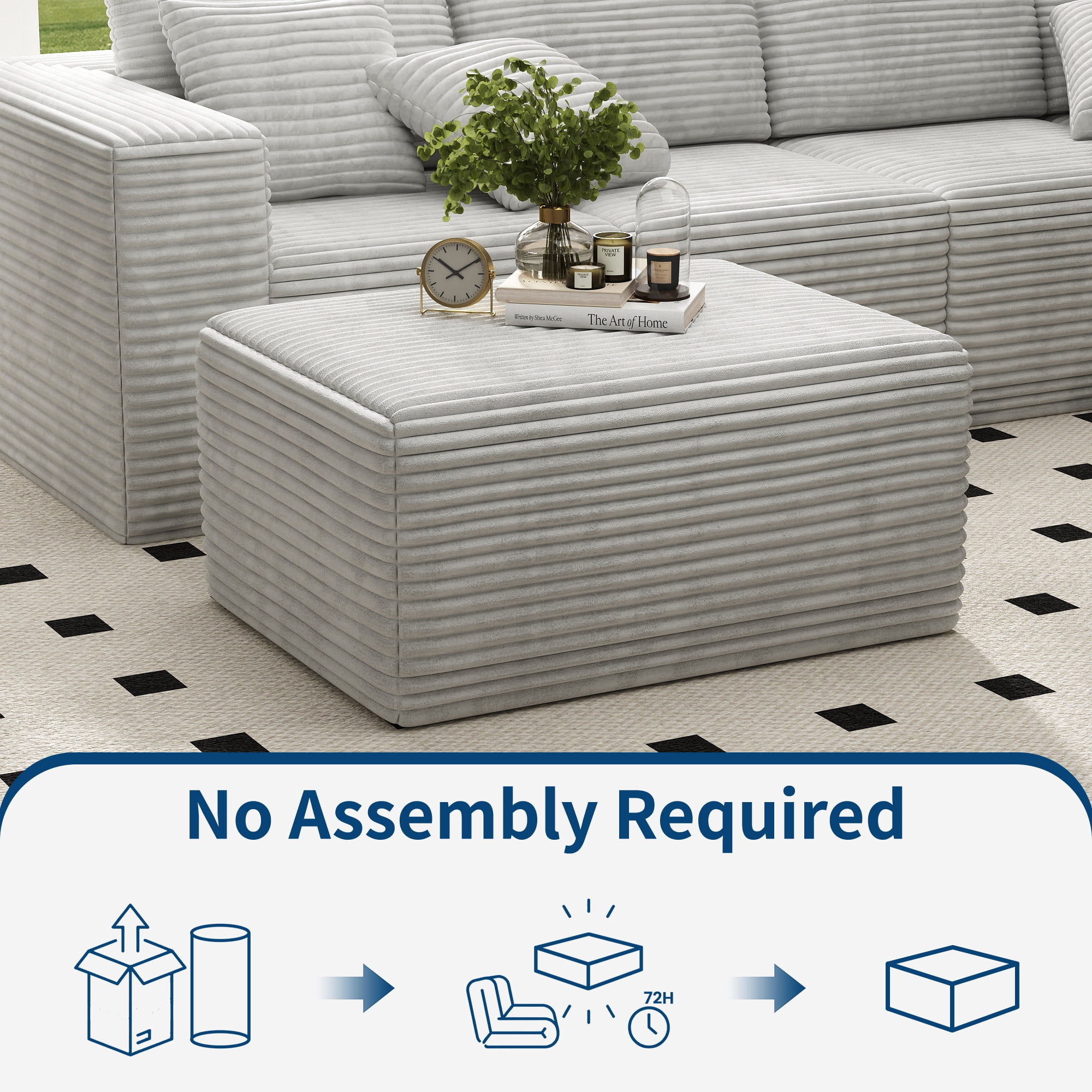 IDEALSOUL Corduroy Ottoman, Rectangle Ottoman Foot Rest for Couch, Oversized Modular Sectional Sofa Stool, Extra Seating & Coffee Table for Sofa, Cloud Foot Rest Foam Support, No Assembly Required