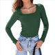 thumbnail image 1 of Camisas de Larga para Mujer, Blusas de Cuello Cuadrado, Blusas Básicas de Punto Acanalado, Conjuntos de Otoño, Ropa de Moda Verde Oscuro XXXL, 1 of 8