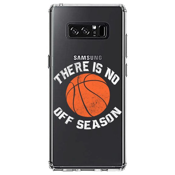 DistinctInk Clear Shockproof Hybrid Case for Samsung Galaxy Note 8 - TPU Bumper Acrylic Back Tempered Glass Screen Protector - Basketball There is No Off Season