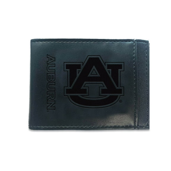Black Auburn Tigers Hybrid Leather Front Pocket Bi-Fold Wallet with Money Clip
