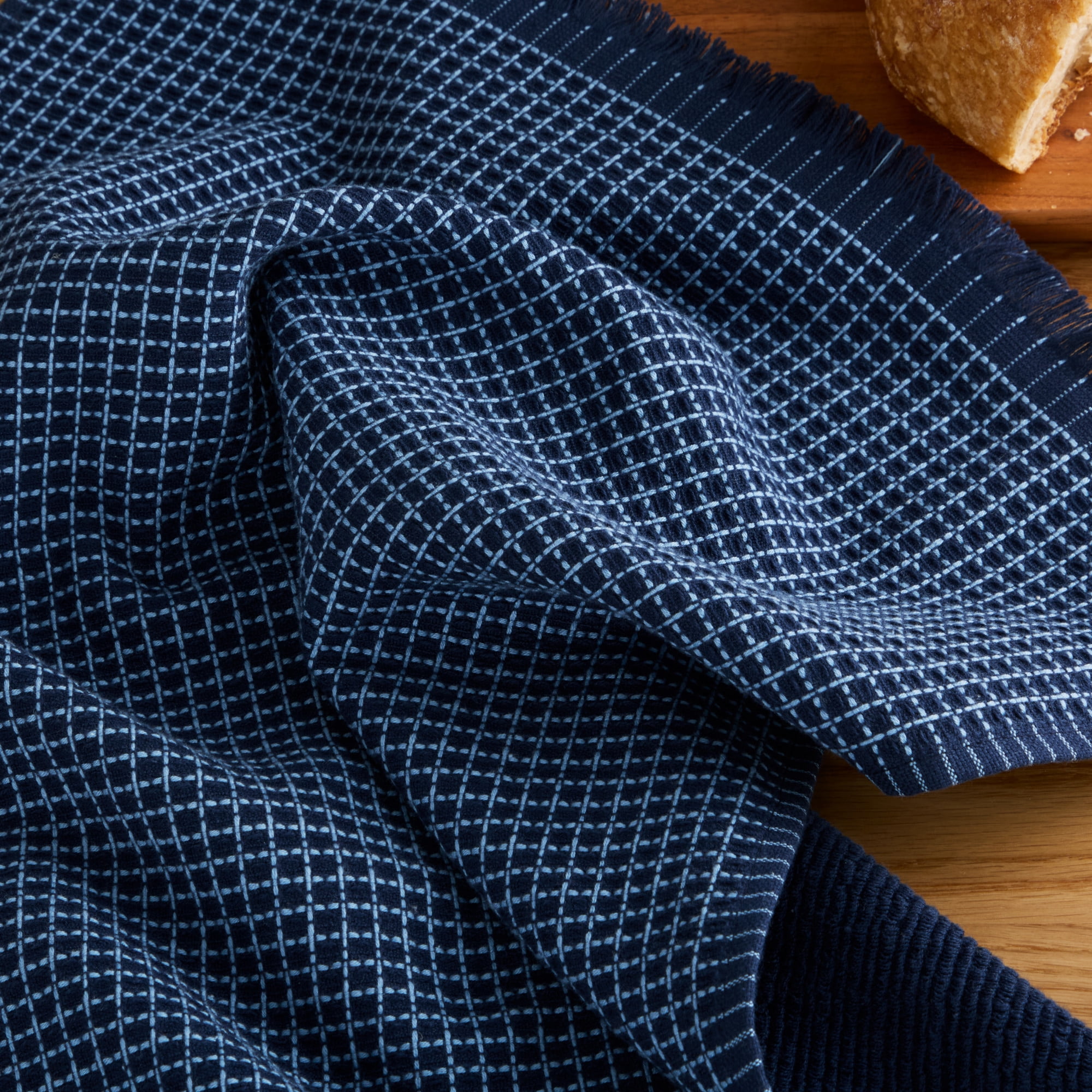 KITCHENAID Gourmet Series Gridlines Kitchen Towels 3-Pack Set, 100% Cotton Absorbent, Ink Blue, 18"x28"