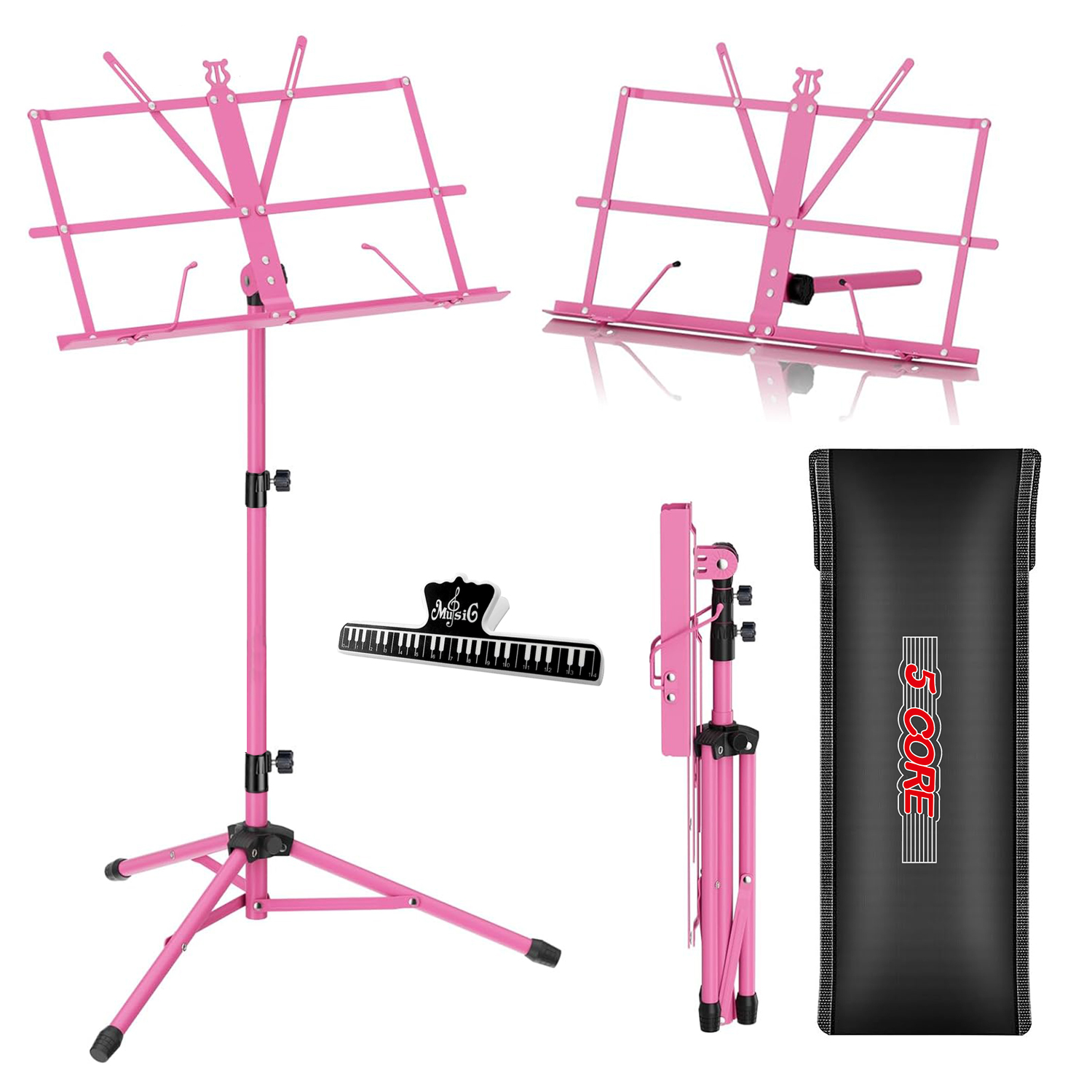 5 Core Music Stand Adjustable Desktop Book Stands Portable Sheet Holder All Metal Foldable Bookstand
