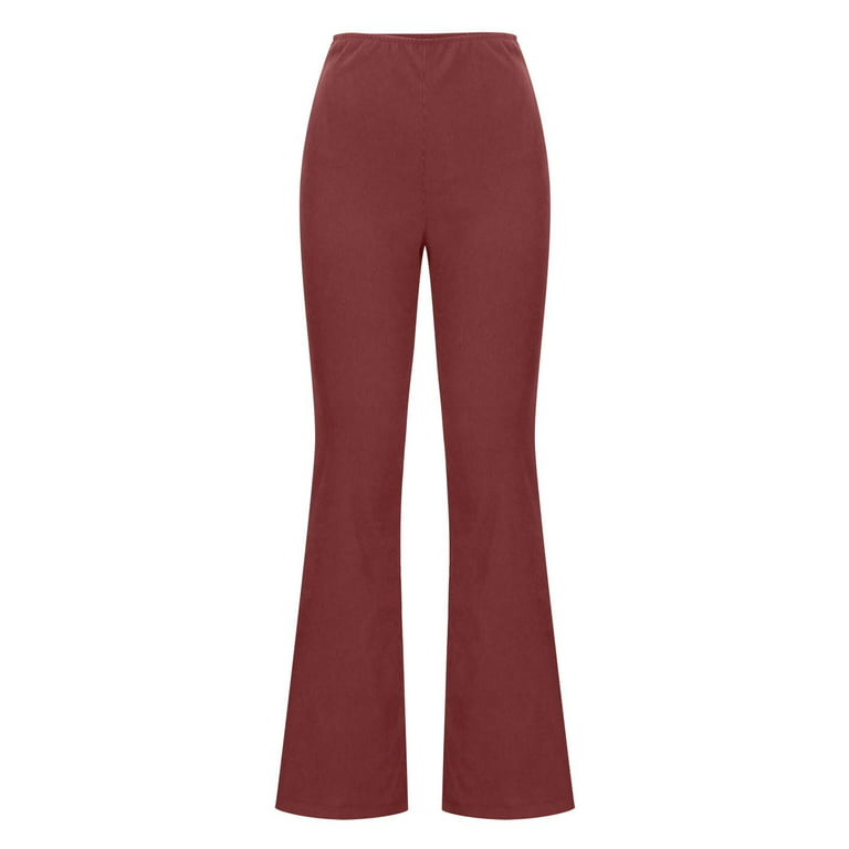 Hfyihgf Plus Size Corduroy Flare Pants for Women Vintage High Waisted Pants  Straight Leg Casual Comfy Bell Bottom Trousers(Wine,S)