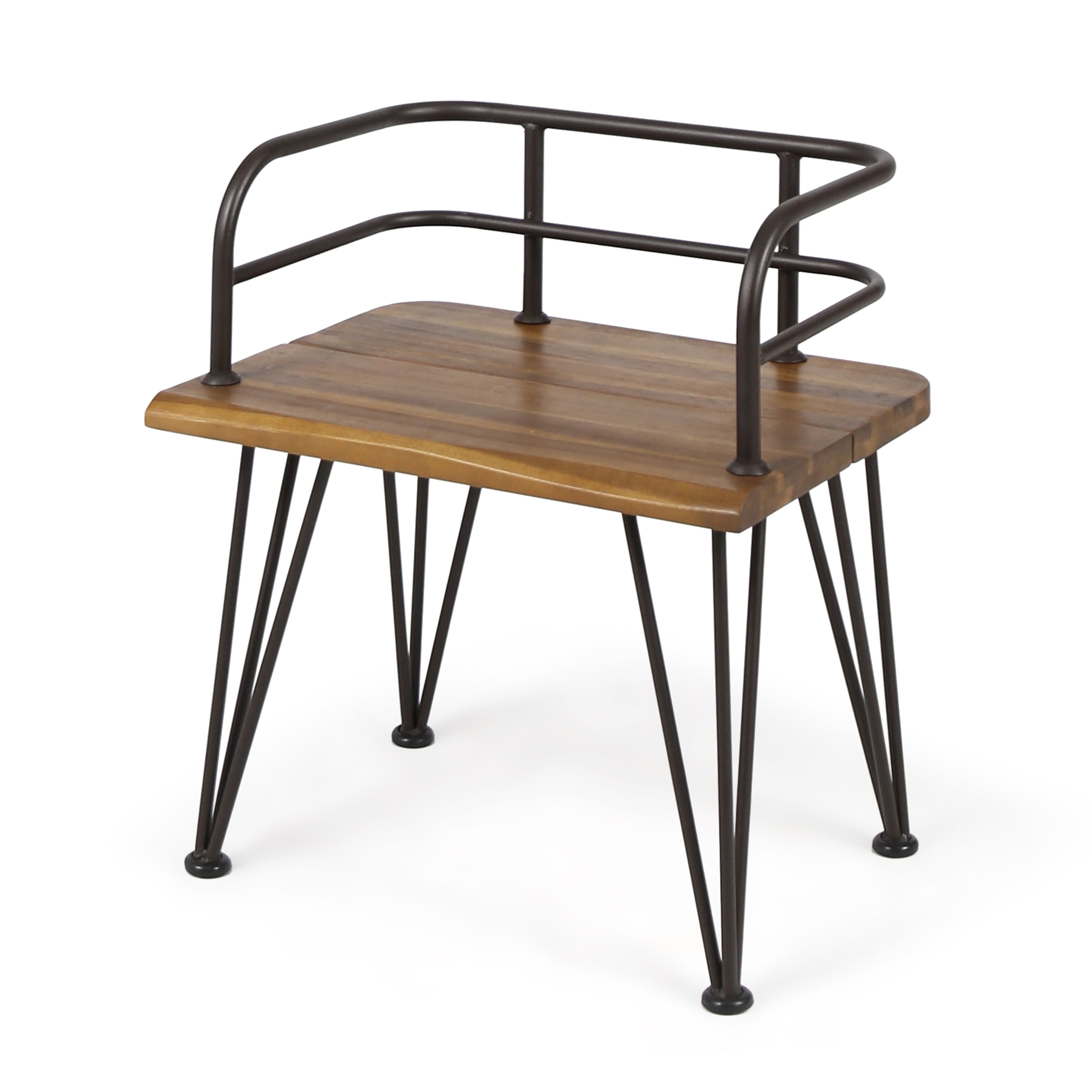 Euroco Set of 2 Rustic Industrial Outdoor Chairs with Acacia Wood Seat and Iron Frame, Teak Finish