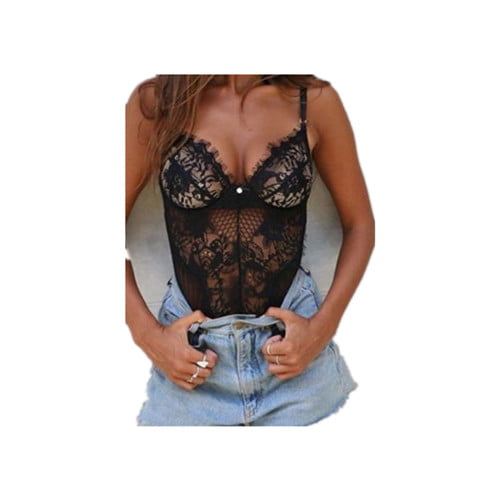 Ladies Plus Size All Over Lace Floral Bodysuit Stretch Leotard Body Top 