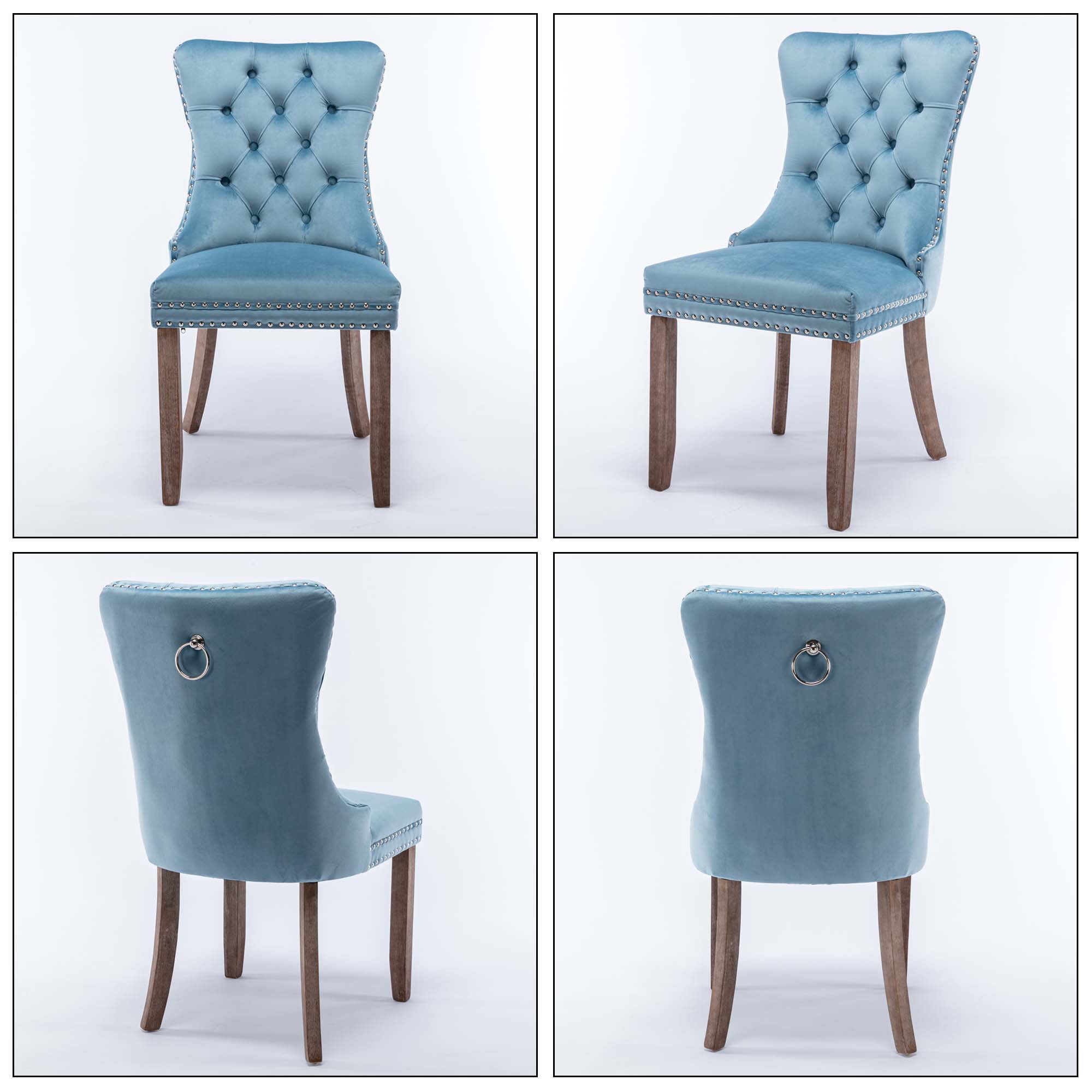 Aukfa High-End Upholstered Dining Chairs Set of 2, Modern Tufted Solid Wood Side Chair with Nailhead Trim - Light Blue