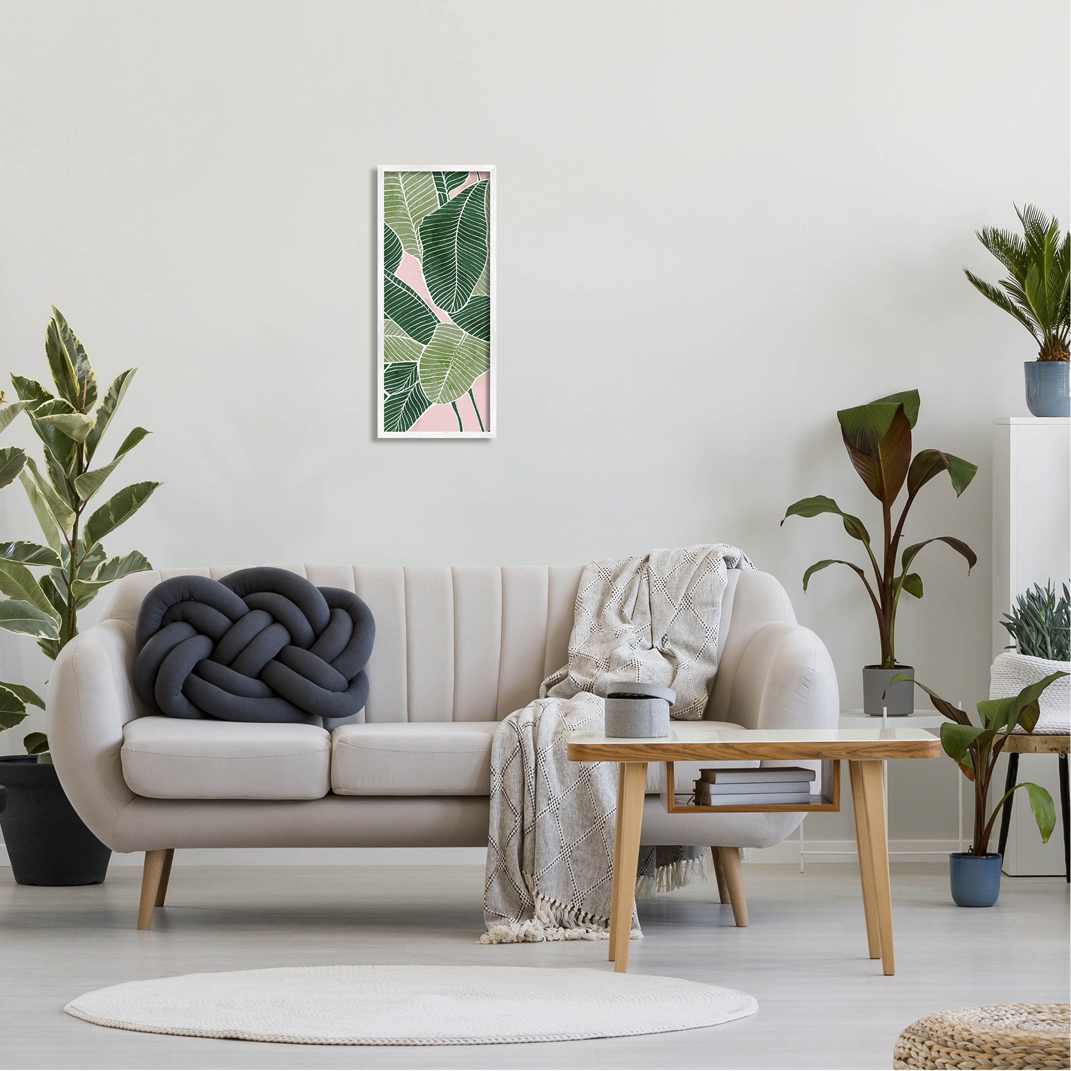 Layered Plant Leaf Shapes Botanical & Floral Graphic Art White Framed Art Print Wall Art